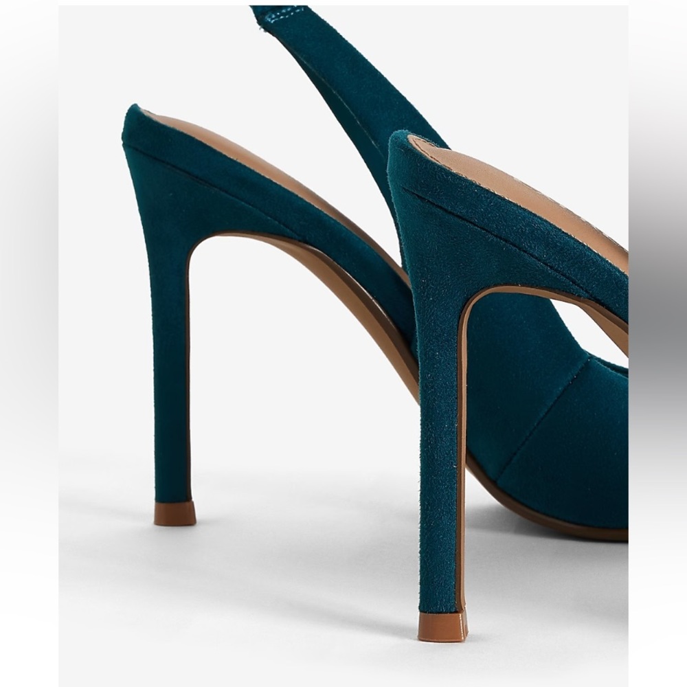 Express Woman’s Heels Green Pump Faux Suede Slingback. - Picture 4 of 8